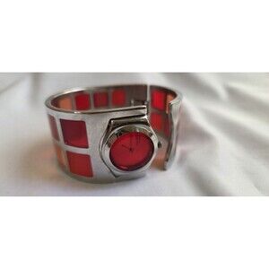 Swatch IRONY Orange & Red Square “Stained Glass” Stainless Steel Wide Hinged Ban